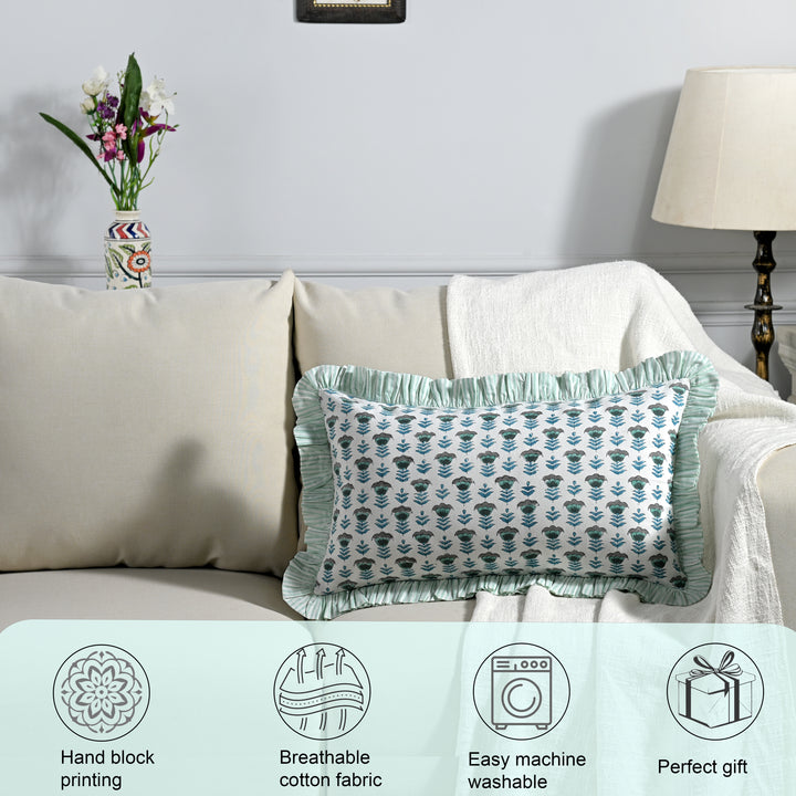 Aquamarine Blue Ruffle 12x20 Inches Lumbar Pillow Cover