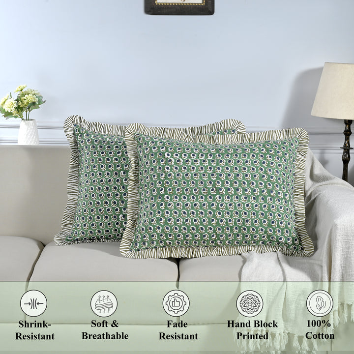Basil Green Ruffle 20x26 Inches Sham Pillow Covers Product Image 7