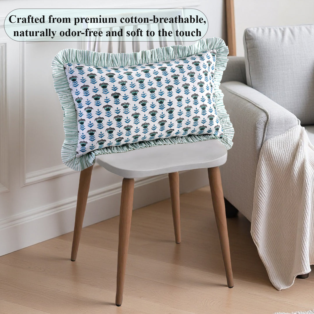 Aquamarine Blue Ruffle 12x20 Inches Lumbar Pillow Cover
