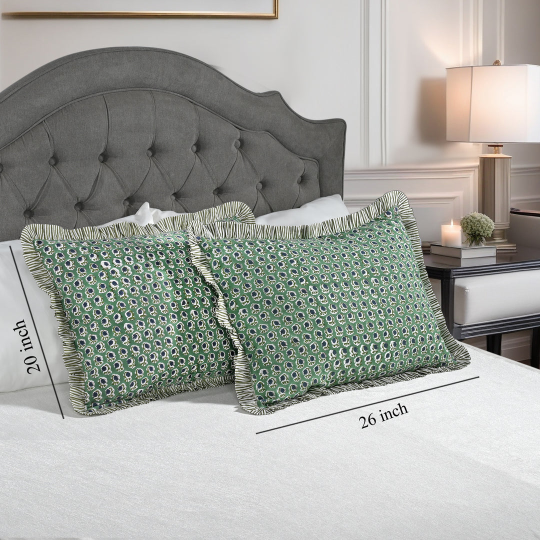 Basil Green Ruffle 20x26 Inches Sham Pillow Covers Product Image 3