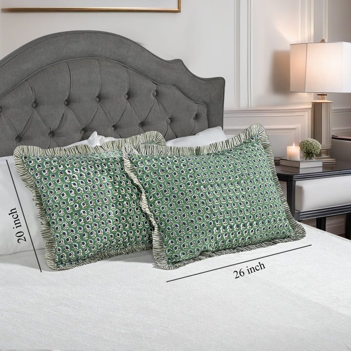 Basil Green Ruffle 20x26 Inches Sham Pillow Covers Product Image 3