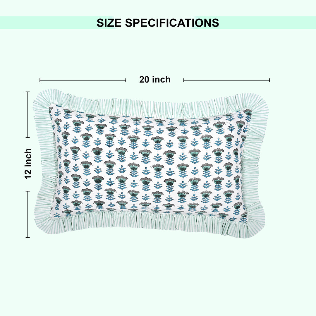 Aquamarine Blue Ruffle 12x20 Inches Lumbar Pillow Cover