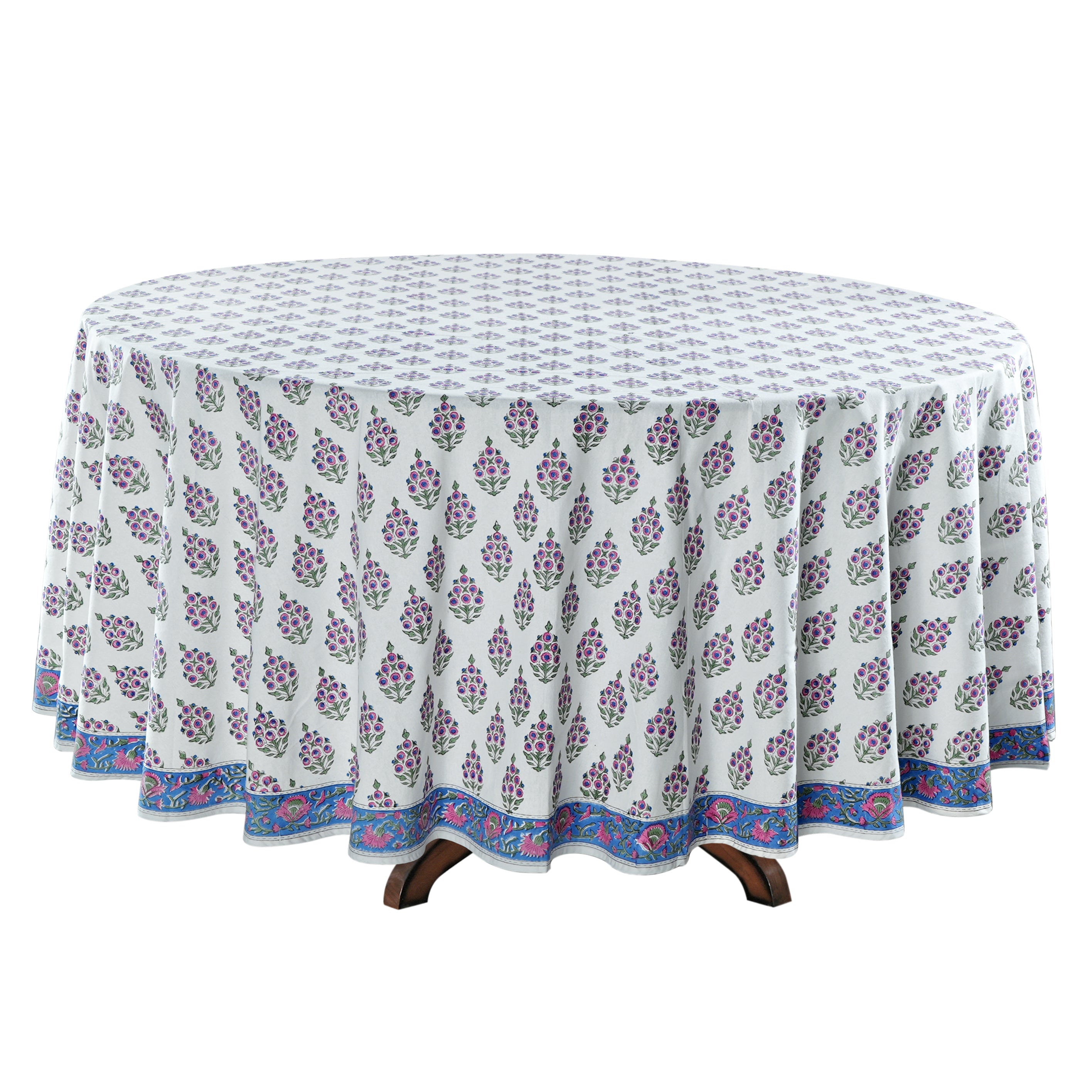 Rudy Blue, Pink and Green Round Tablecloth