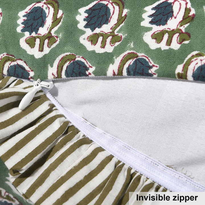 Basil Green Ruffle 14x36 Lumbar Pillow Cover