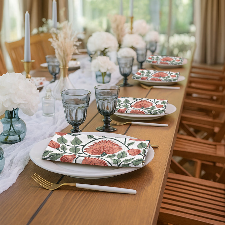 Burnt Orange, Coral & Turquoise Green Border Napkins