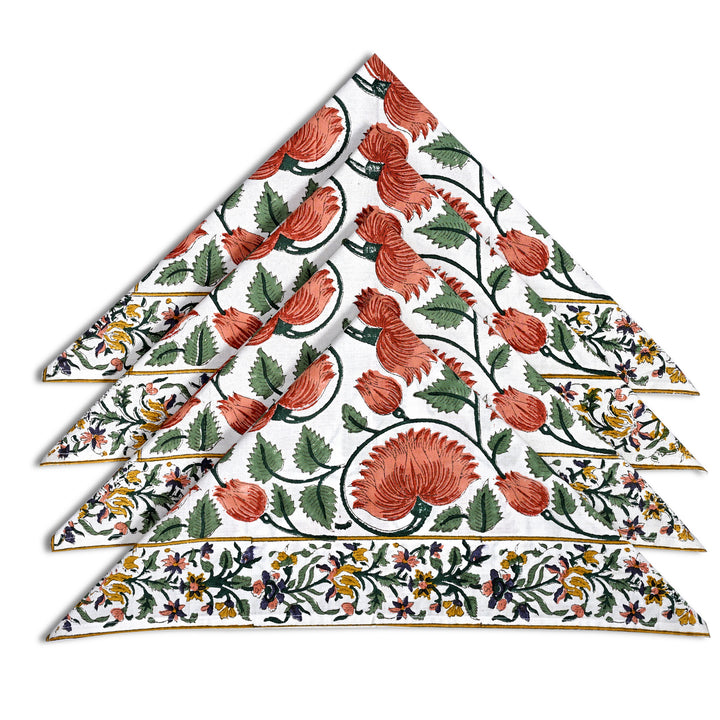 Burnt Orange, Coral & Turquoise Green Border Napkins
