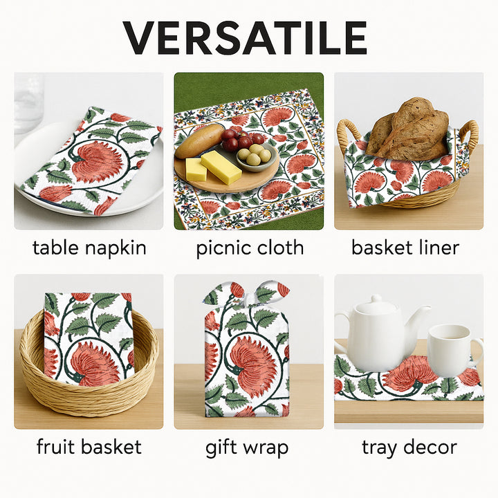 Burnt Orange, Coral & Turquoise Green Border Napkins