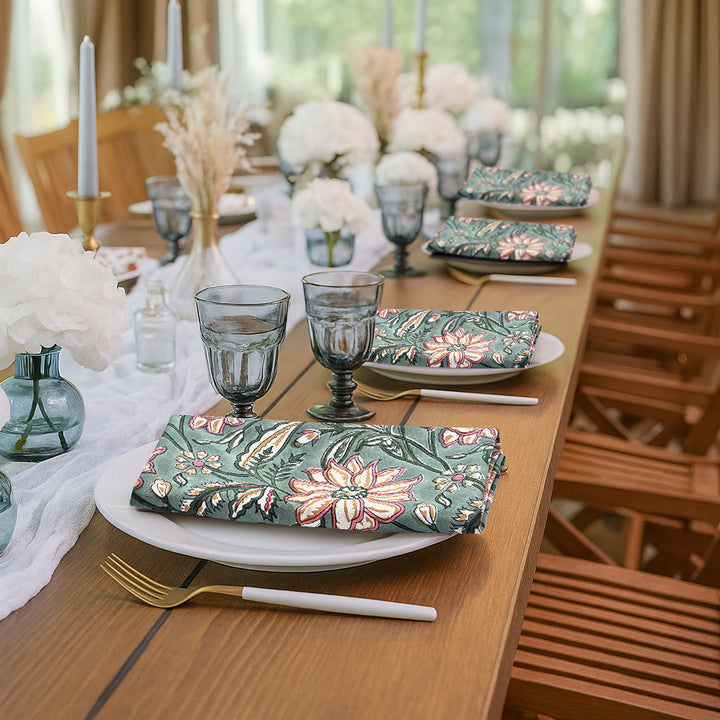 Viridian Green Floral Napkins Size 20x20"