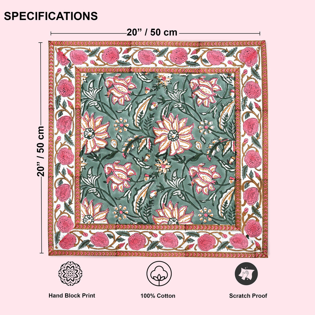 Viridian Green Floral Napkins Size 20x20"