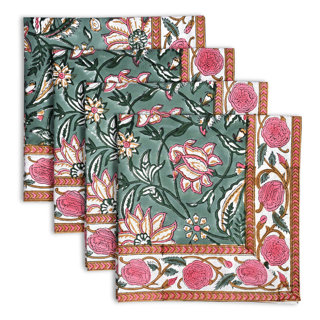 Viridian Green Floral Napkins Size 20x20"