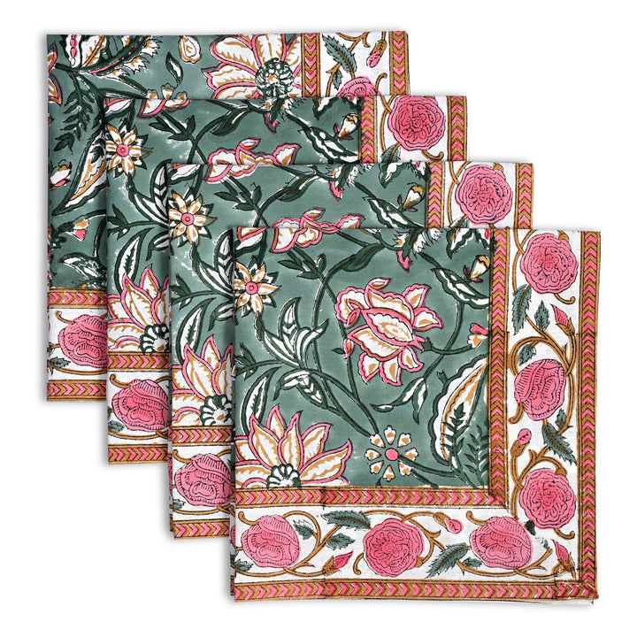 Viridian Green Floral Napkins Size 20x20"