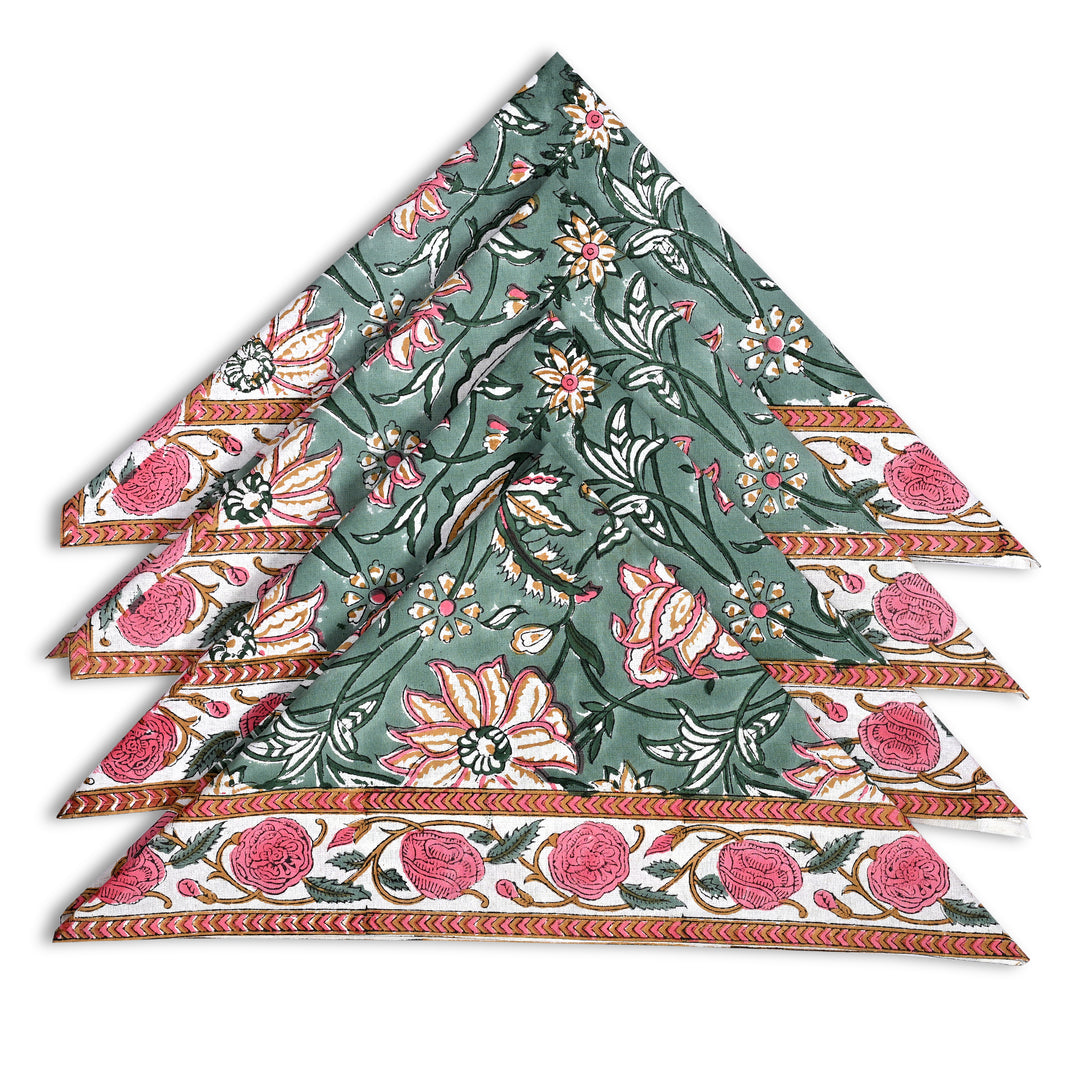 Viridian Green Floral Napkins Size 20x20"