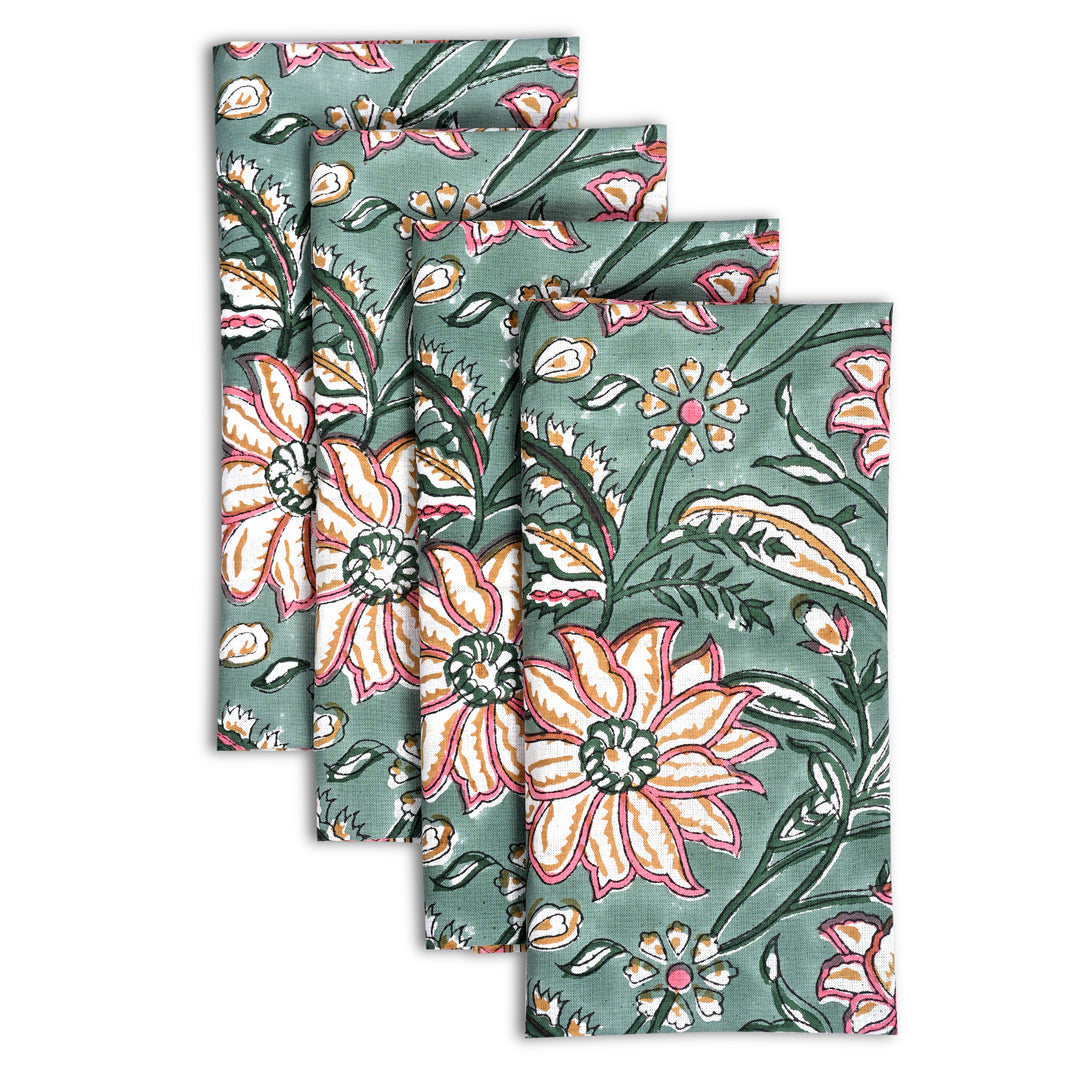Viridian Green Floral Napkins Size 20x20"