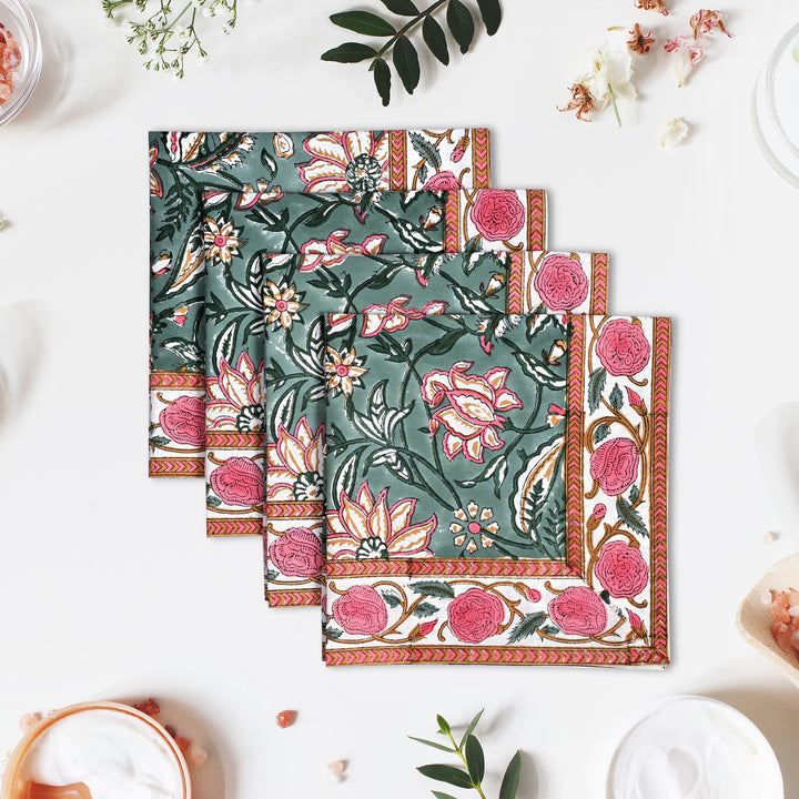 Viridian Green Floral Napkins Size 20x20"