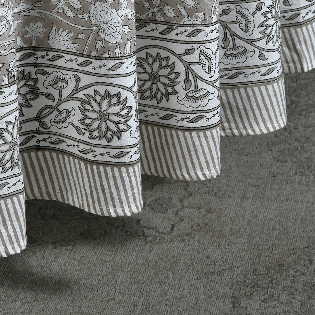 Taupe Gad Indian Floral Hand-Block Printed Cotton Round Tablecloth