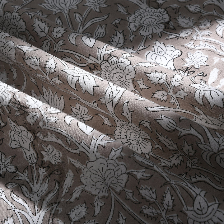 Taupe Gad Indian Floral Hand-Block Printed Cotton Round Tablecloth