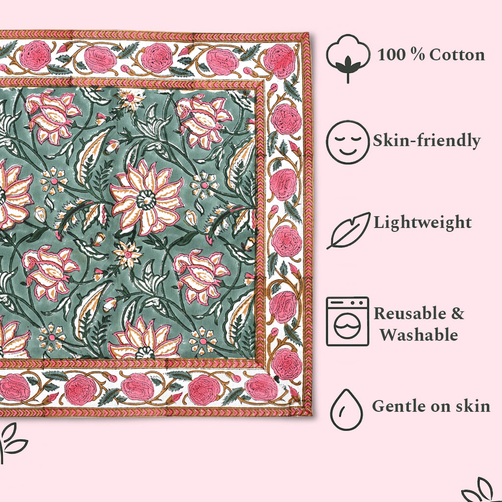 Viridian Green Floral Napkins Size 20x20"