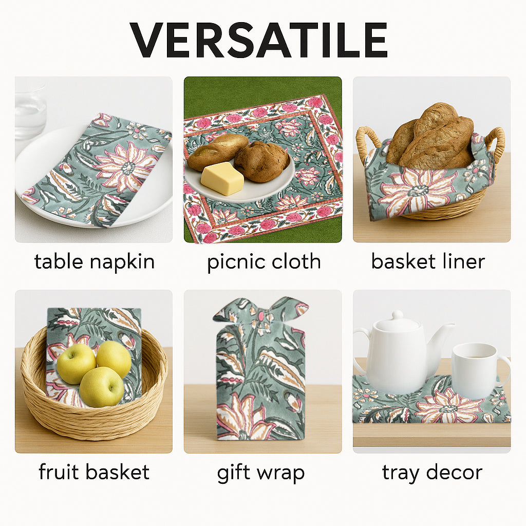 Viridian Green Floral Napkins Size 20x20"