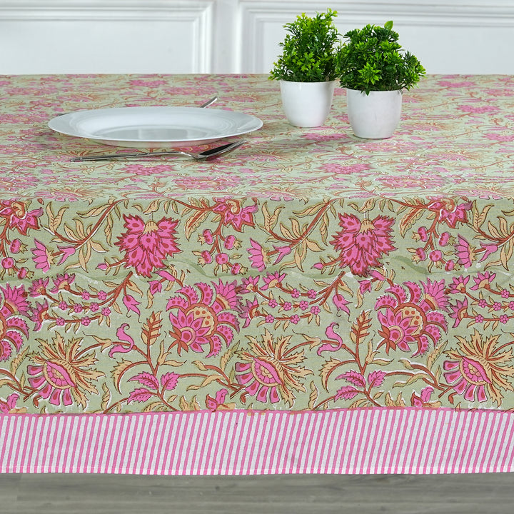 Hand block printed Pistachio Green tablelcoth - The Fabricrush - Image 3
