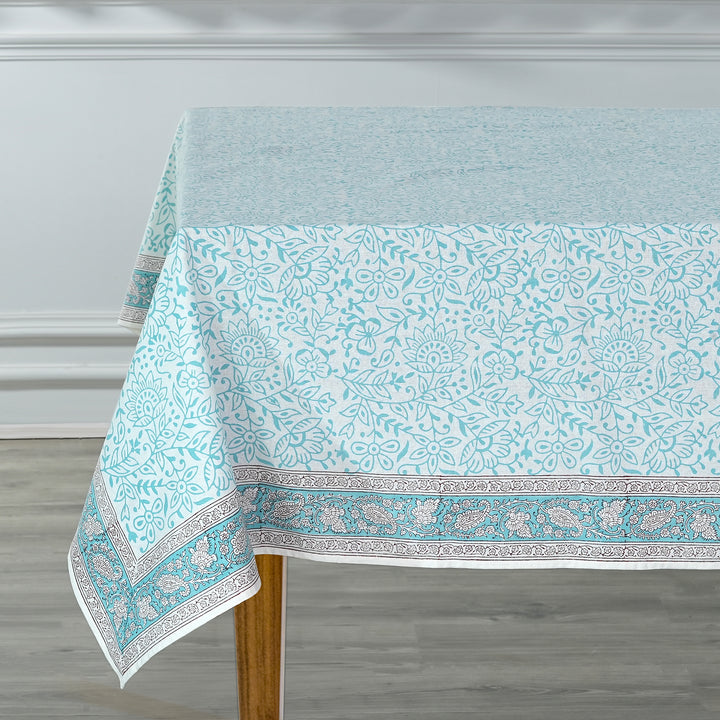 Fabricrush Tablecloth, Turquoise Indian Hand Block Floral Print Cotton Cloth Table Cover, French Cloth, Table Top, Home and Living, Kitchen and Dining, Gift for her, gifts, Valentine's day, Spring, Easter