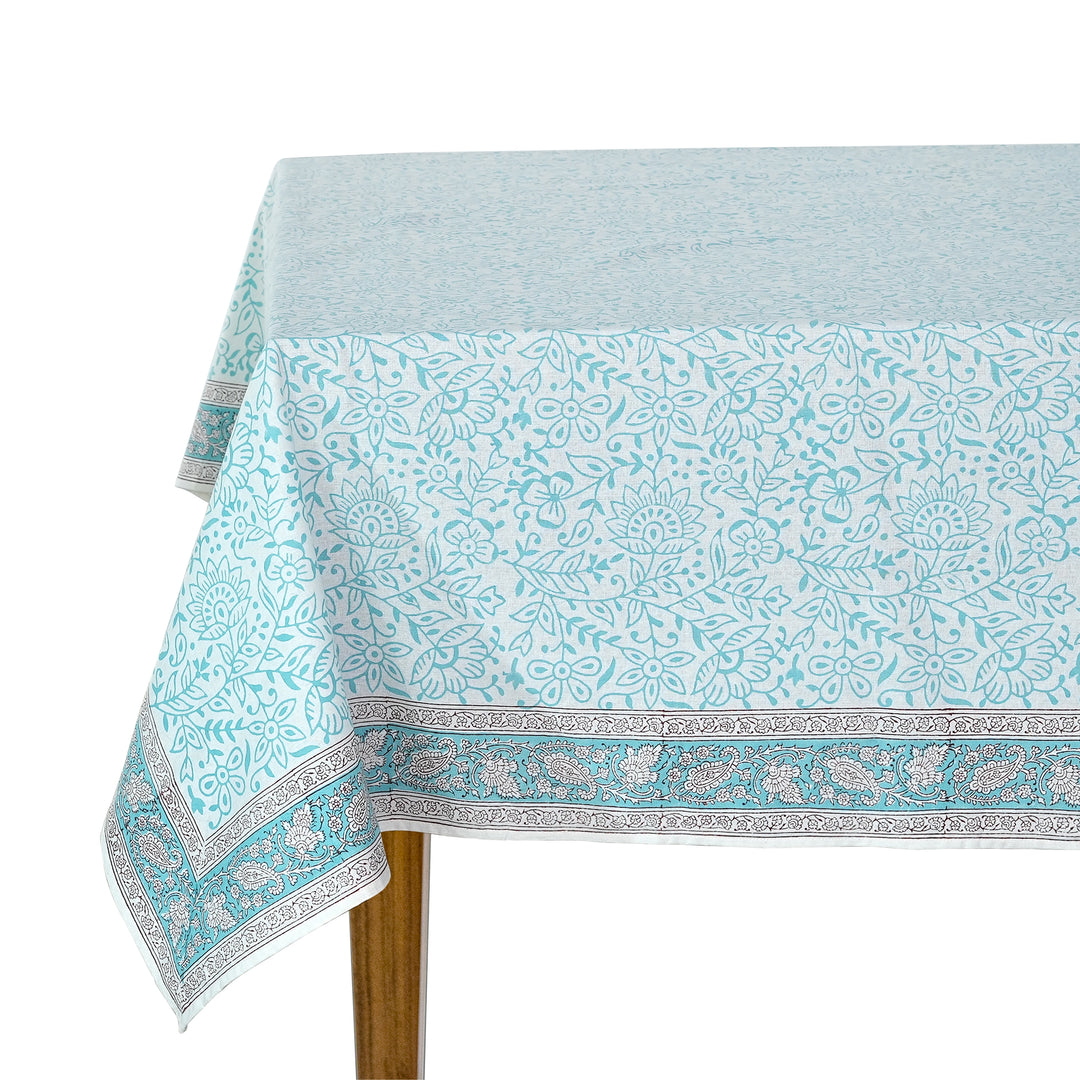 Fabricrush Tablecloth, Turquoise Indian Hand Block Floral Print Cotton Cloth Table Cover, French Cloth, Table Top, Home and Living, Kitchen and Dining, Gift for her, gifts, Valentine's day, Spring, Easter