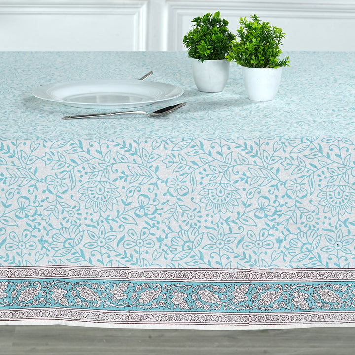 Fabricrush Tablecloth, Turquoise Indian Hand Block Floral Print Cotton Cloth Table Cover, French Cloth, Table Top, Home and Living, Kitchen and Dining, Gift for her, gifts, Valentine's day, Spring, Easter