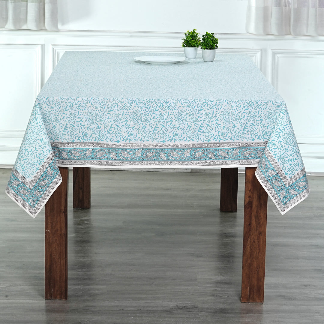 Fabricrush Tablecloth, Turquoise Indian Hand Block Floral Print Cotton Cloth Table Cover, French Cloth, Table Top, Home and Living, Kitchen and Dining, Gift for her, gifts, Valentine's day, Spring, Easter