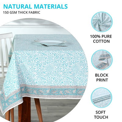 Fabricrush Tablecloth, Turquoise Indian Hand Block Floral Print Cotton Cloth Table Cover, French Cloth, Table Top, Home and Living, Kitchen and Dining