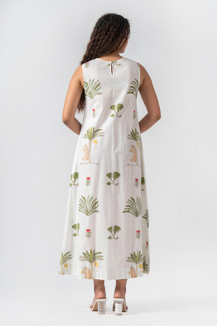 Fabricrush Green Floral Women High Low Dress, Indian Hand Block Printed Cotton Dress for Summers, Wedding Dress, Comfort Wear, Maxi Dress, Daily Wear, Gift for Her, Woman, Girlfriend, Bridesmaid, Wife,  Friend, Mom, Bride, Christmas