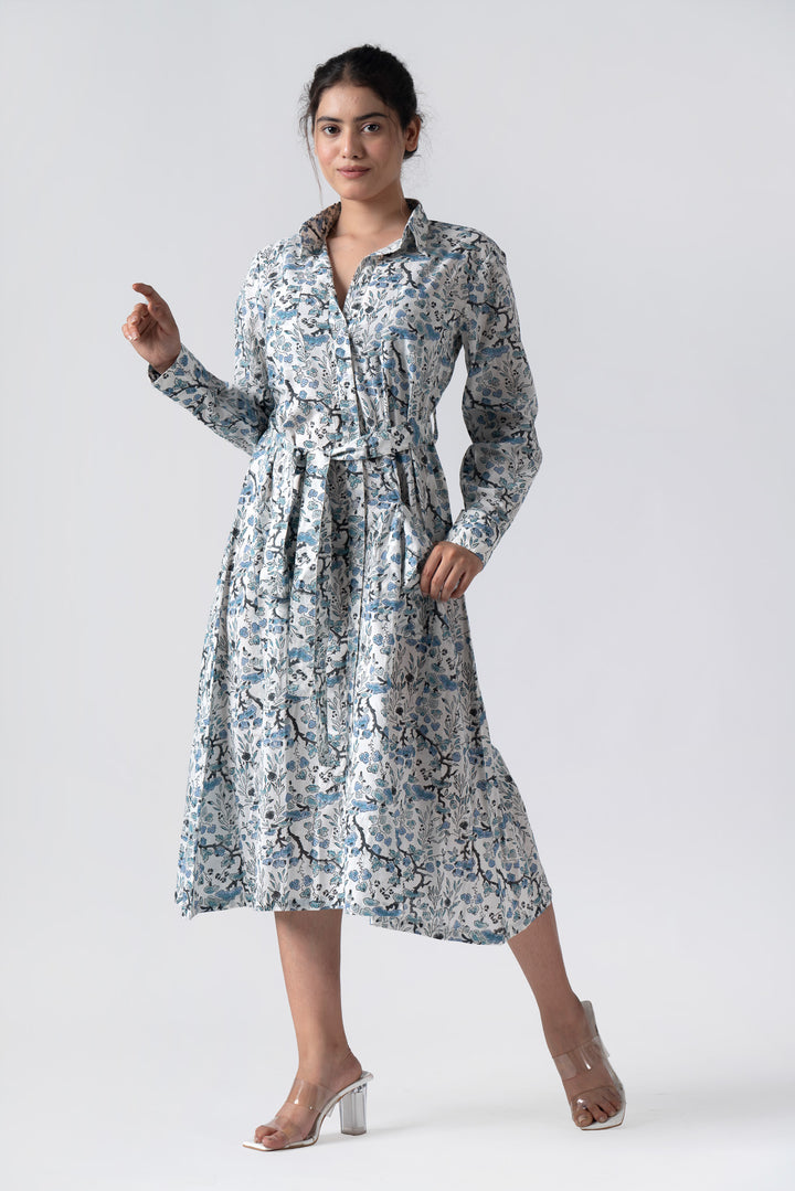 Fabricrush Spruce Blue Indian Hand Block Printed Cotton Dress for Summers, Wedding Dress, Comfort Wear, Maxi Dress, Daily Wear, Gift for her, gifts