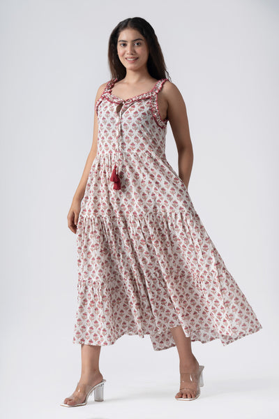 Fabricrush Rosewood Flair, Indian Hand Block Printed Cotton Dress for Summers, Wedding Dress, Comfort Wear, Maxi Dress, Daily Wear