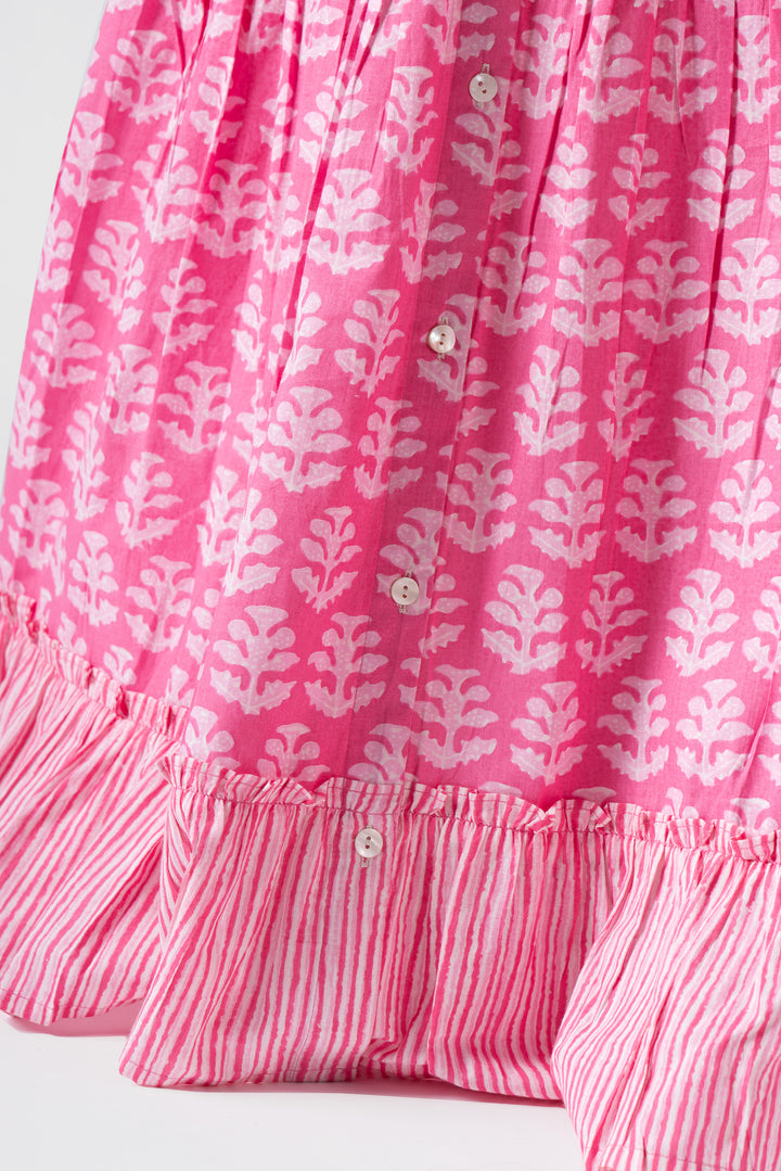 Fabricrush Pink, Indian Hand Block Printed Cotton Dress for Summers, Wedding Dress, Comfort Wear, Maxi Dress, Daily Wear, Gift for her, gifts, Christmas