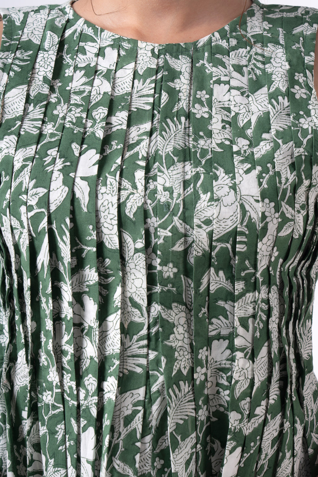 Fabricrush Rifle Green and White Hand Block Printed Cotton Cloth Embroidered Summer Dress, Top and Shorts, Casual Wear, Daily Wear, CO-ORD Set, Gifts