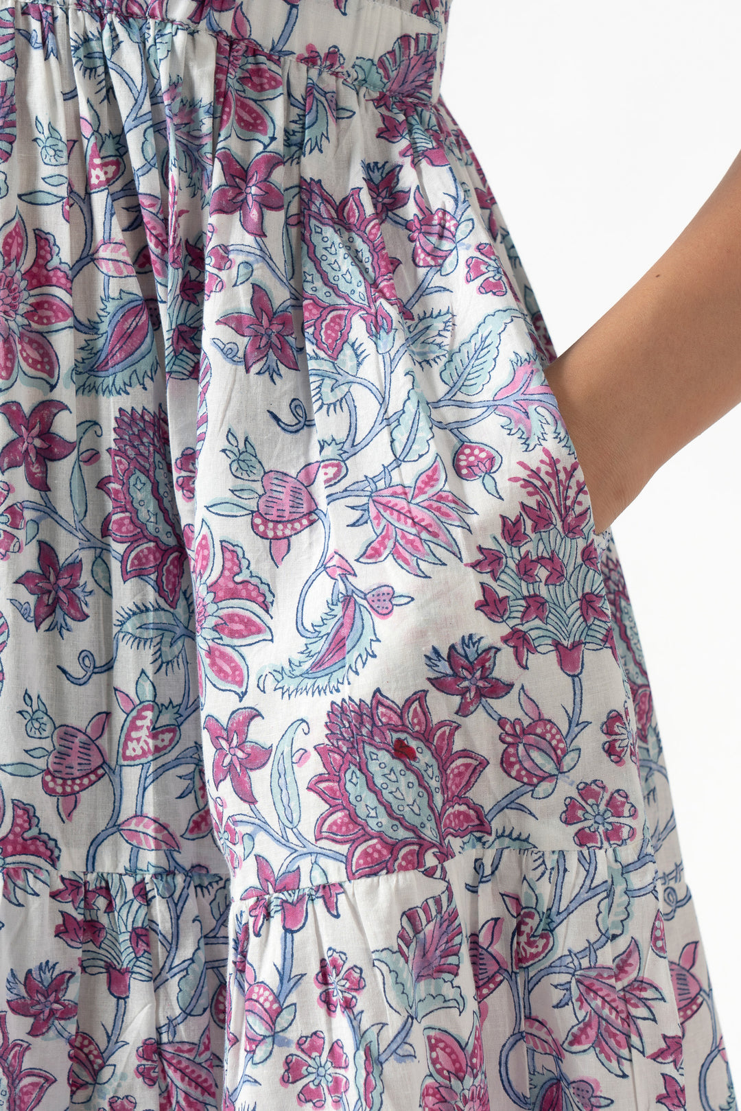 Boho Floral Ruffle Maxi Dress with Pockets