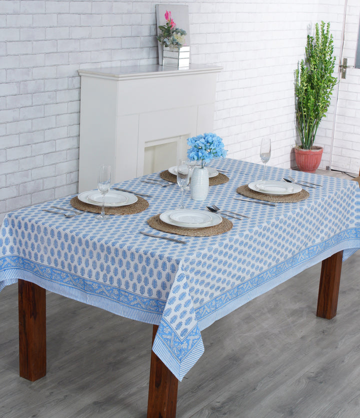 Cerulean Blue Leaf Print Tablecloth