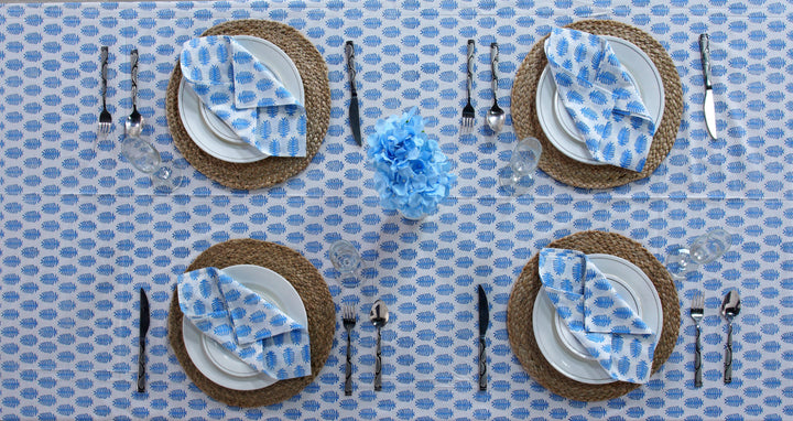 Cerulean Blue Leaf Print Tablecloth