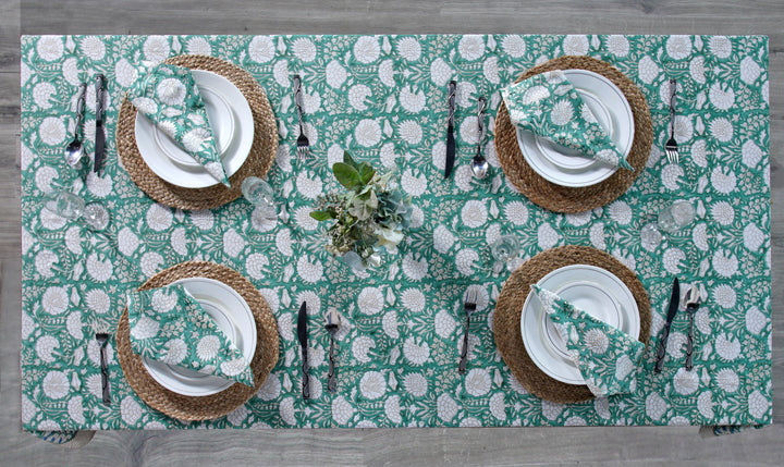 Hand block printed Old Moss Green tablelcoth - The Fabricrush - Image 3