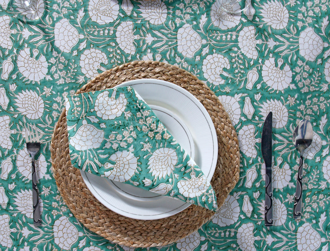 Hand block printed Old Moss Green tablelcoth - The Fabricrush - Image 4