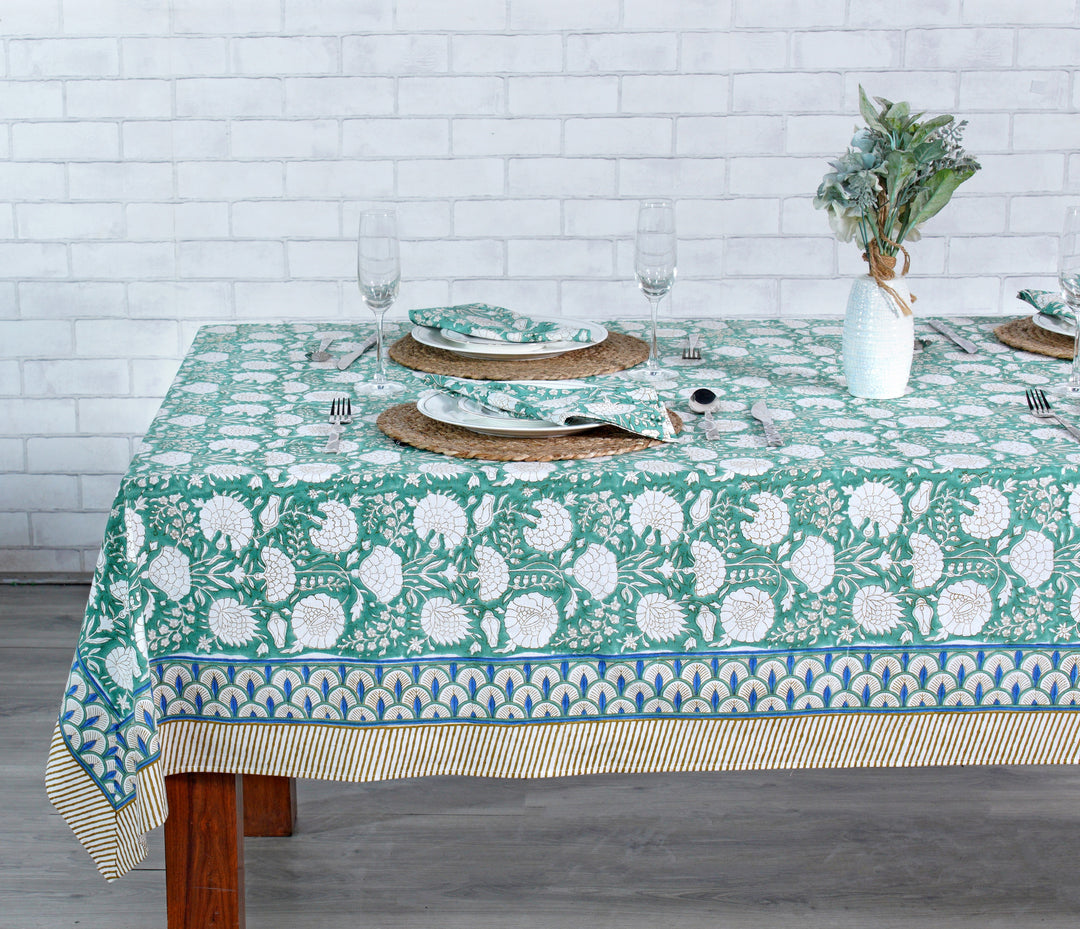 Hand block printed Old Moss Green tablelcoth - The Fabricrush - Image 5