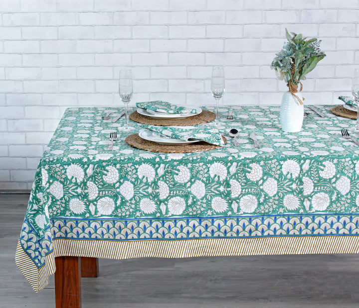 Hand block printed Old Moss Green tablelcoth - The Fabricrush - Image 5