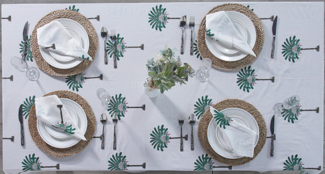 Hand block printed Green Palm Tree tablelcoth - The Fabricrush - Image 4