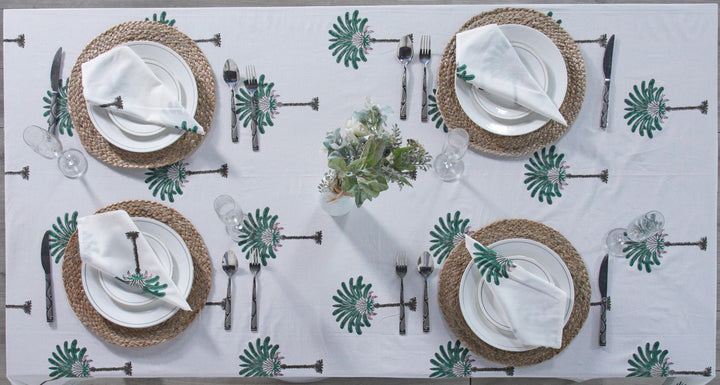 Hand block printed Green Palm Tree tablelcoth - The Fabricrush - Image 4