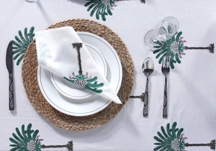 Hand block printed Green Palm Tree tablelcoth - The Fabricrush - Image 5