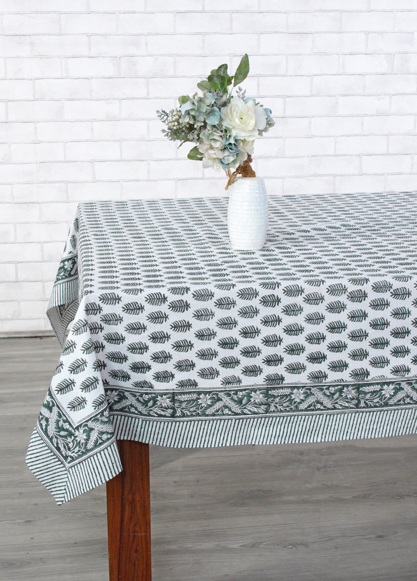 Fabricrush -Emerald Green Cotton Tablecloth, Handblock Print Floral Table Cloth for Kitchen Dining Linen I Thanksgiving, Christmas, Wedding, Fall Décor 4 Seater 60x60 Inches Square