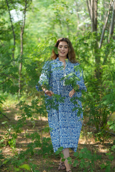 Fabricrush Dark Royal Blue, Indian Hand Block Printed Cotton Dress for Summers, Wedding Dress, Comfort Wear, Maxi Dress, Daily Wear