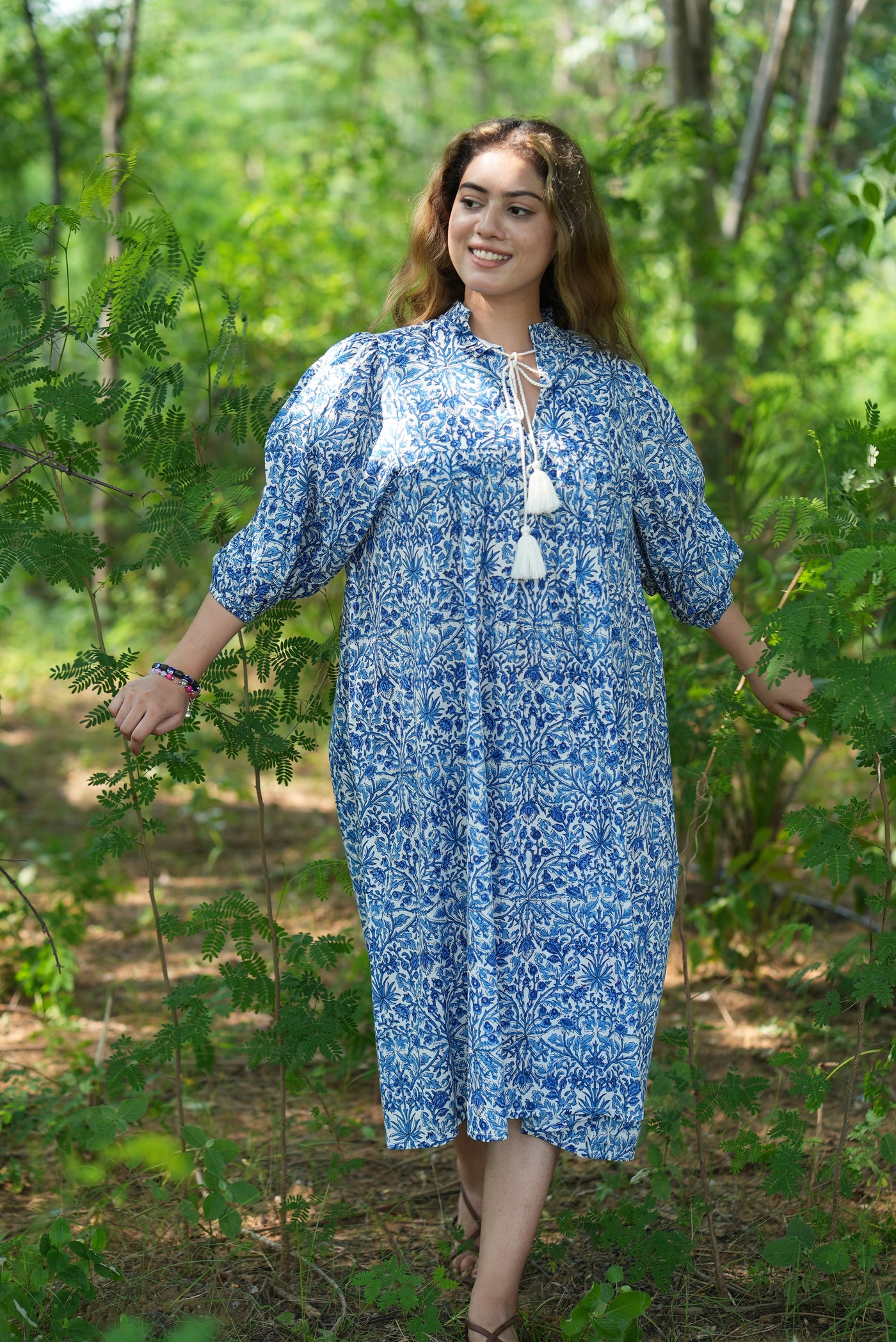 Fabricrush Dark Royal Blue, Indian Hand Block Printed Cotton Dress for Summers, Wedding Dress, Comfort Wear, Maxi Dress, Daily Wear