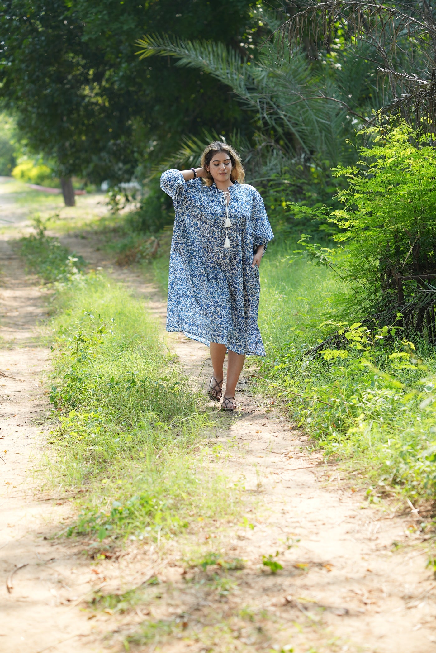 Fabricrush Dark Royal Blue, Indian Hand Block Printed Cotton Dress for Summers, Wedding Dress, Comfort Wear, Maxi Dress, Daily Wear