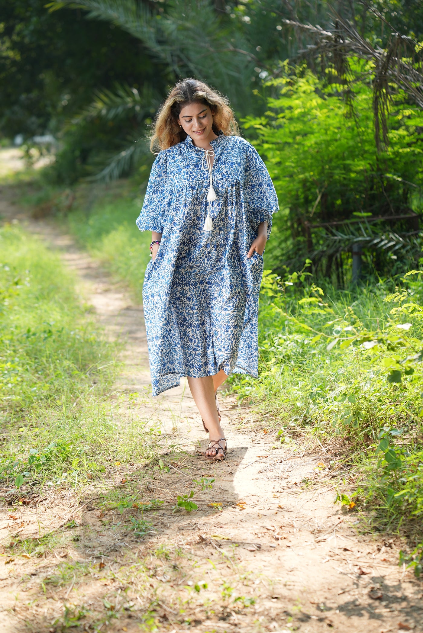 Fabricrush Dark Royal Blue, Indian Hand Block Printed Cotton Dress for Summers, Wedding Dress, Comfort Wear, Maxi Dress, Daily Wear