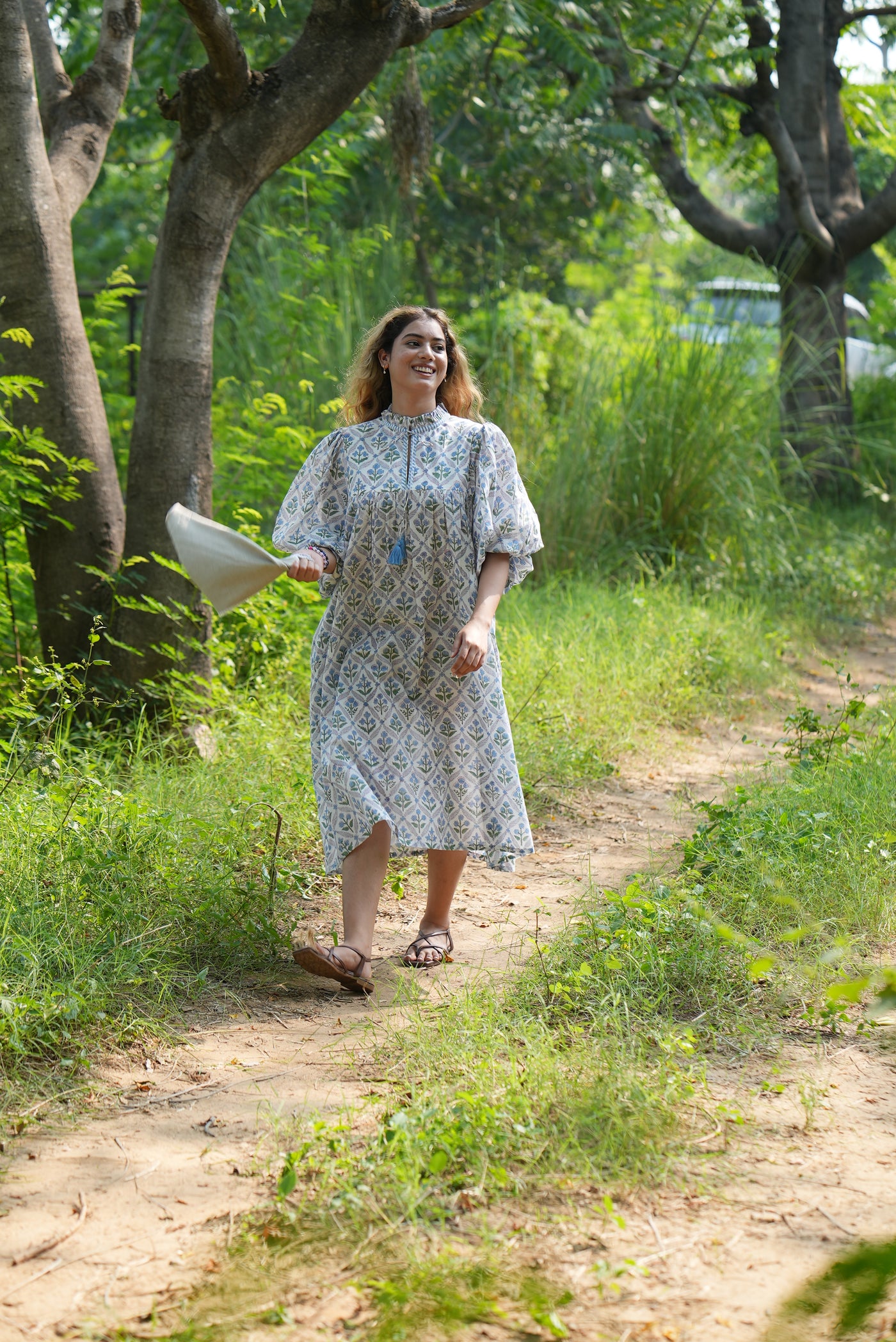 Fabricrush Little boy blue, green and pink, Indian Hand Block Printed Cotton Dress for Summers, Wedding Dress, Comfort Wear, Maxi Dress, Daily Wear, Gift for Her, Woman, Girlfriend, Bridesmaid, Wife,  Friend, Mom, Bride, Christmas, Thanksgiving