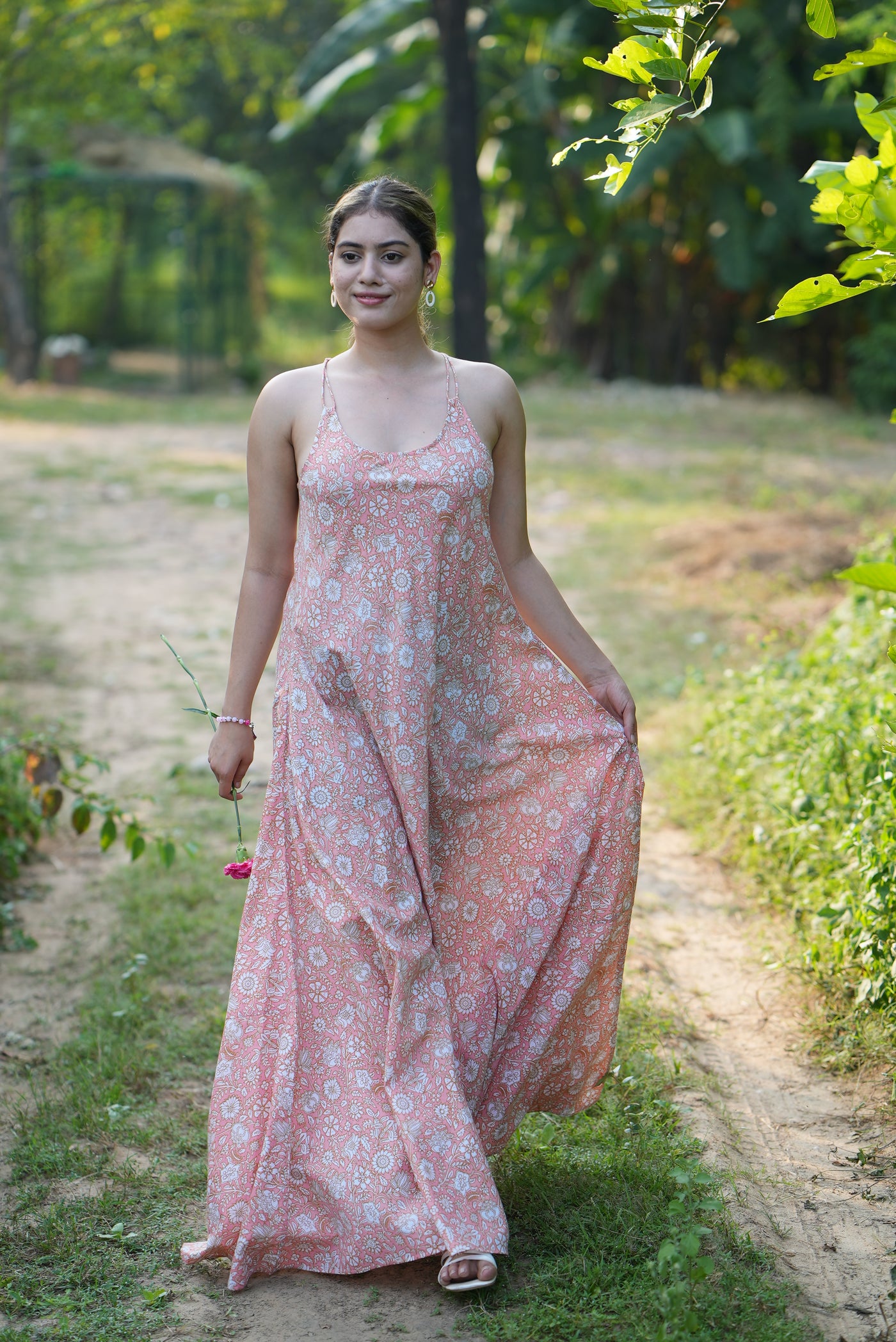 Fabricrush Indian Hand Block Printed Cotton Dress for Summers, Wedding Dress, Comfort Wear, Maxi Dress, Daily Wear, Gift for Her, Woman, Girlfriend, Bridesmaid, Wife,  Friend, Mom, Bride, Christmas, Thanksgiving